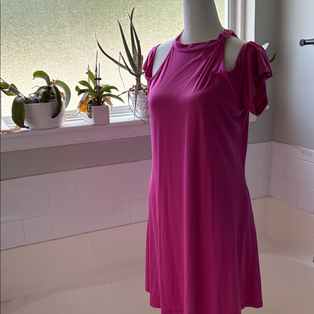Pink Midi Dress with Cut-Out Shoulders